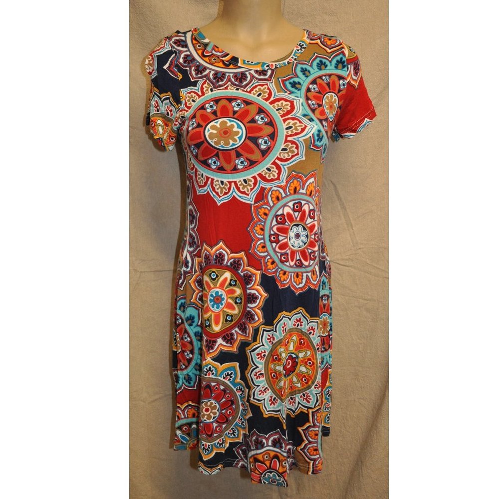 🐸 korsis womens boho dress multicolor sz small short sleeve (31G)